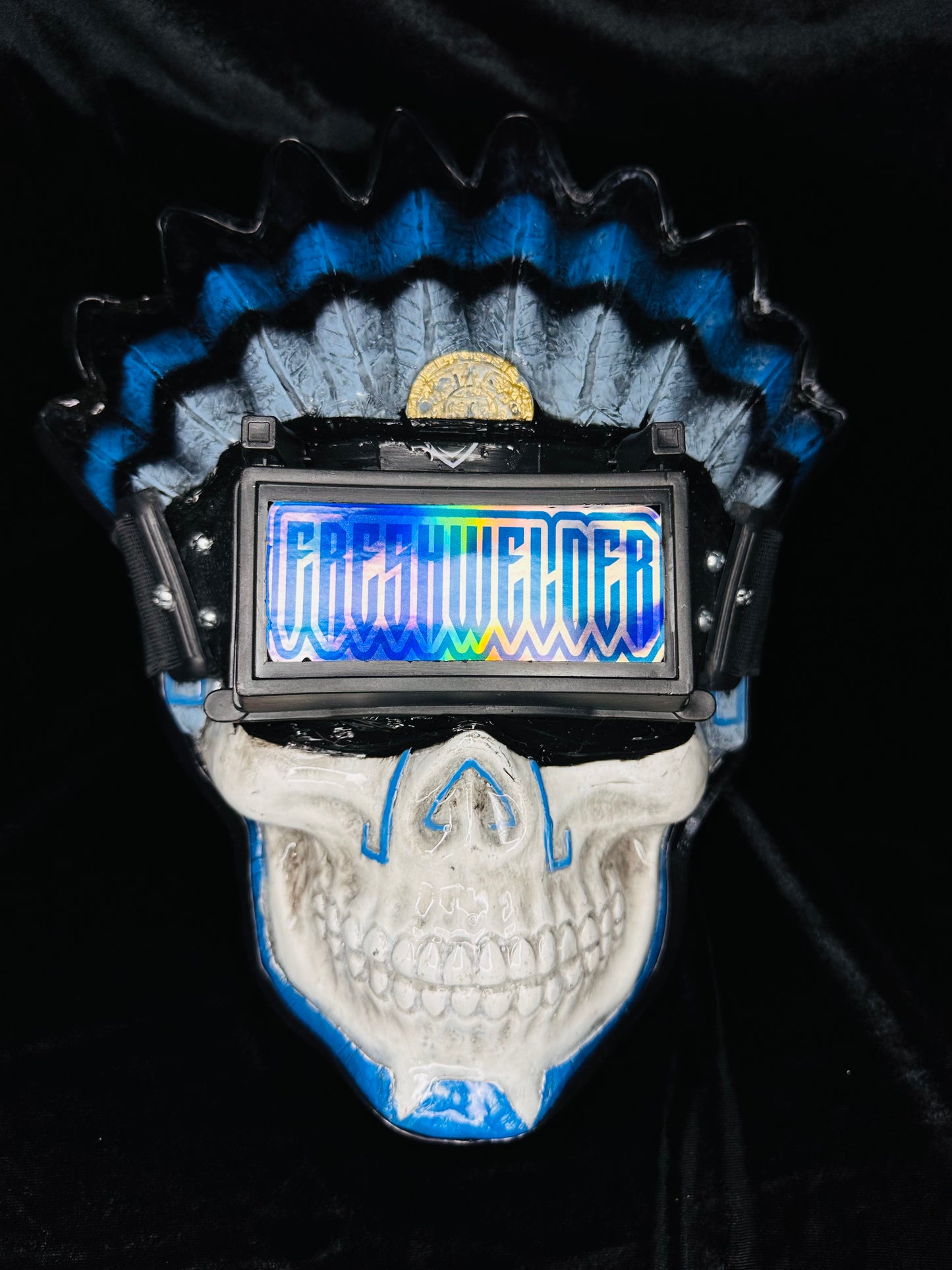 Aztec Warrior Blue Feathers Welding Mask