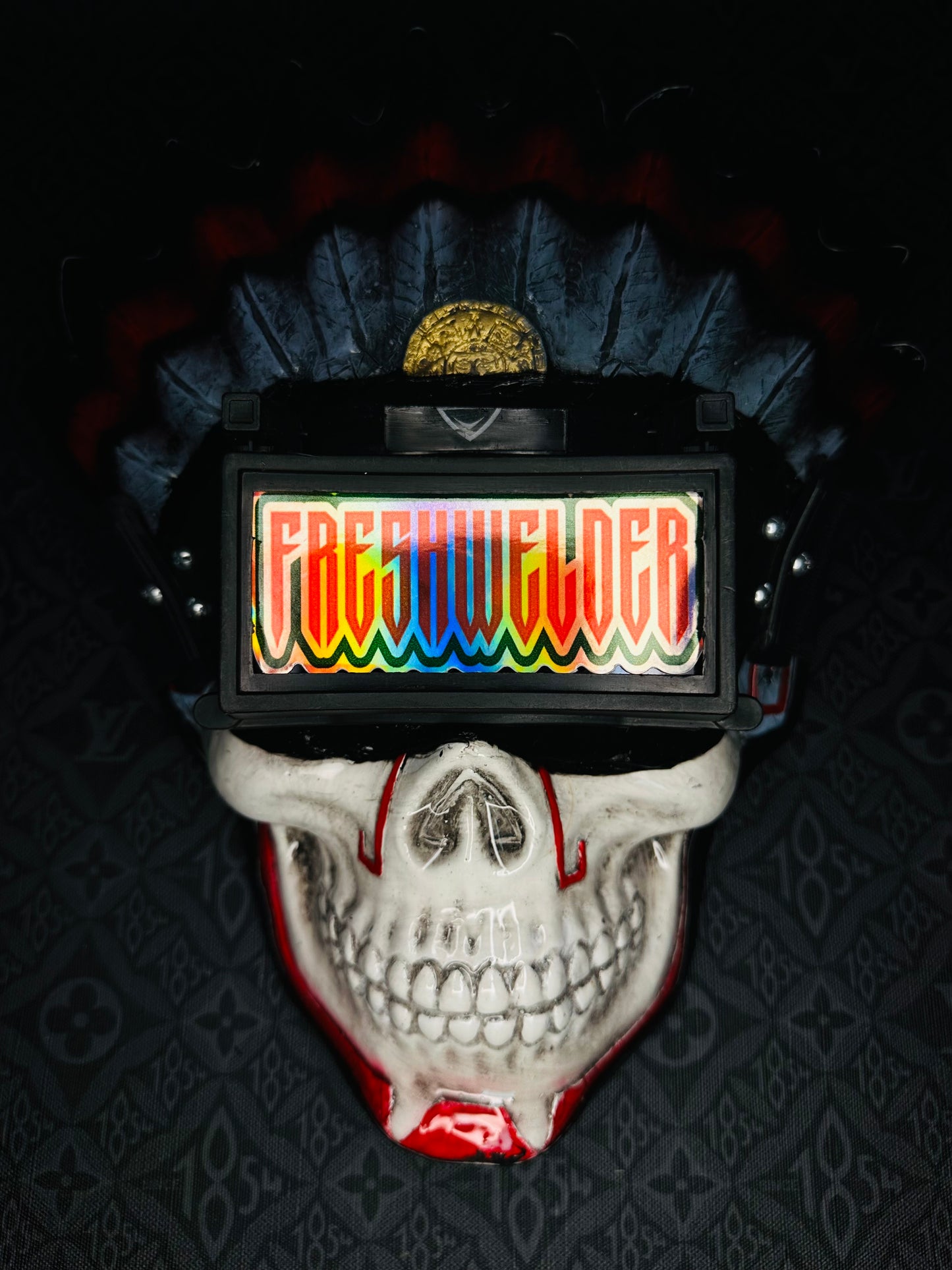Aztec Warrior Red Feathers Welding Mask