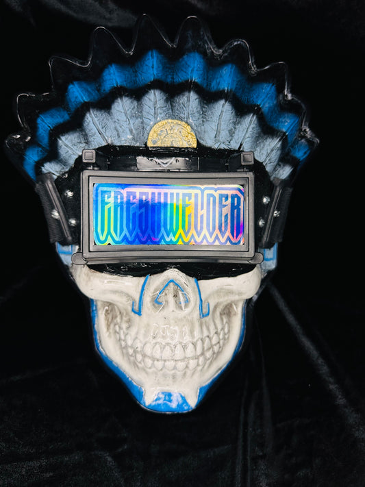 Aztec Warrior Blue Feathers Welding Mask