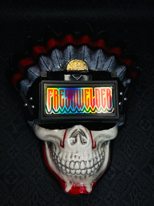 Aztec Warrior Red Feathers Welding Mask