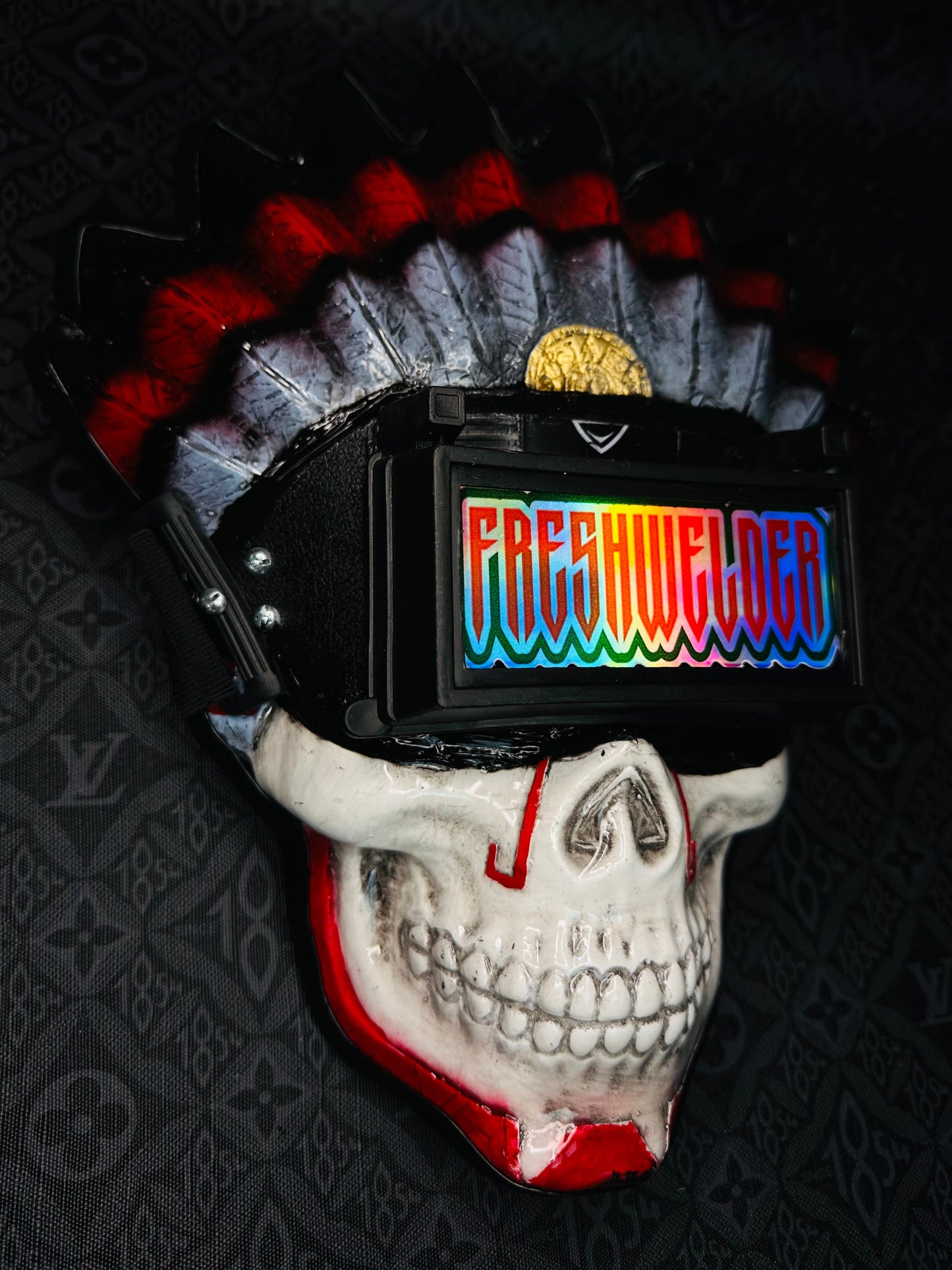 Aztec Warrior Red Feathers Welding Mask