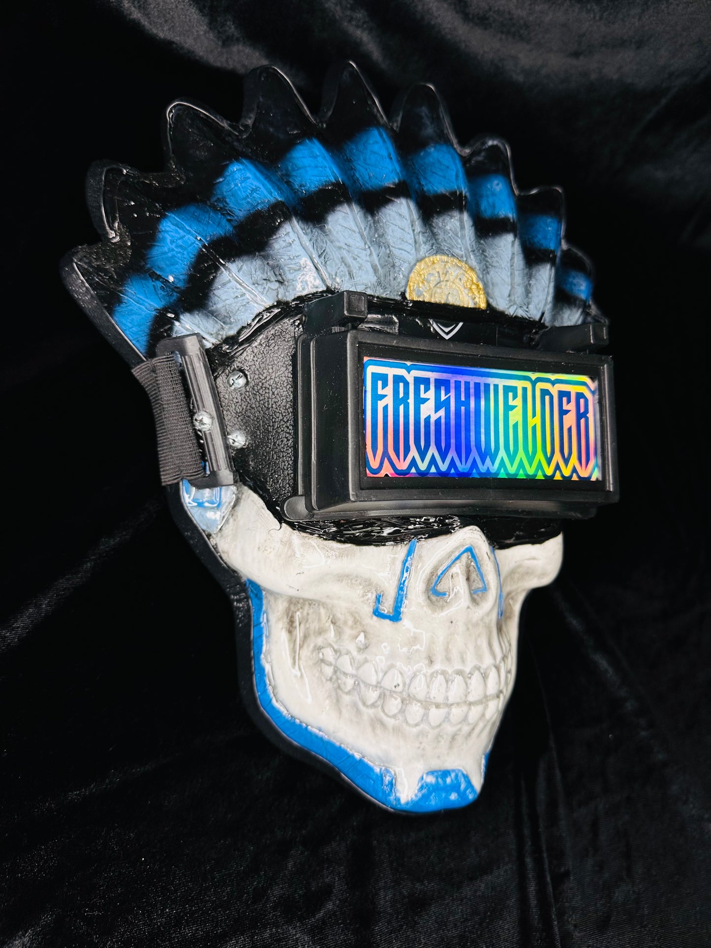 Aztec Warrior Blue Feathers Welding Mask