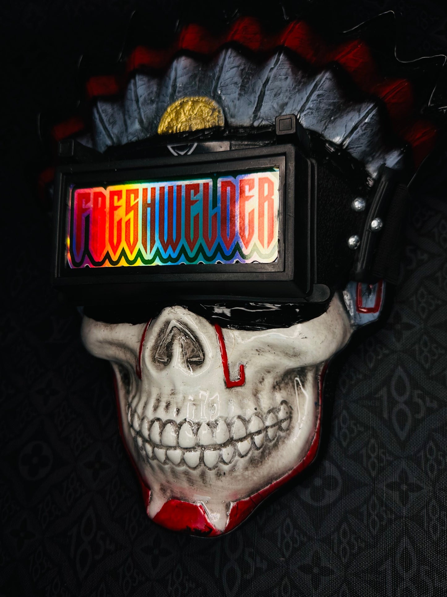 Aztec Warrior Red Feathers Welding Mask