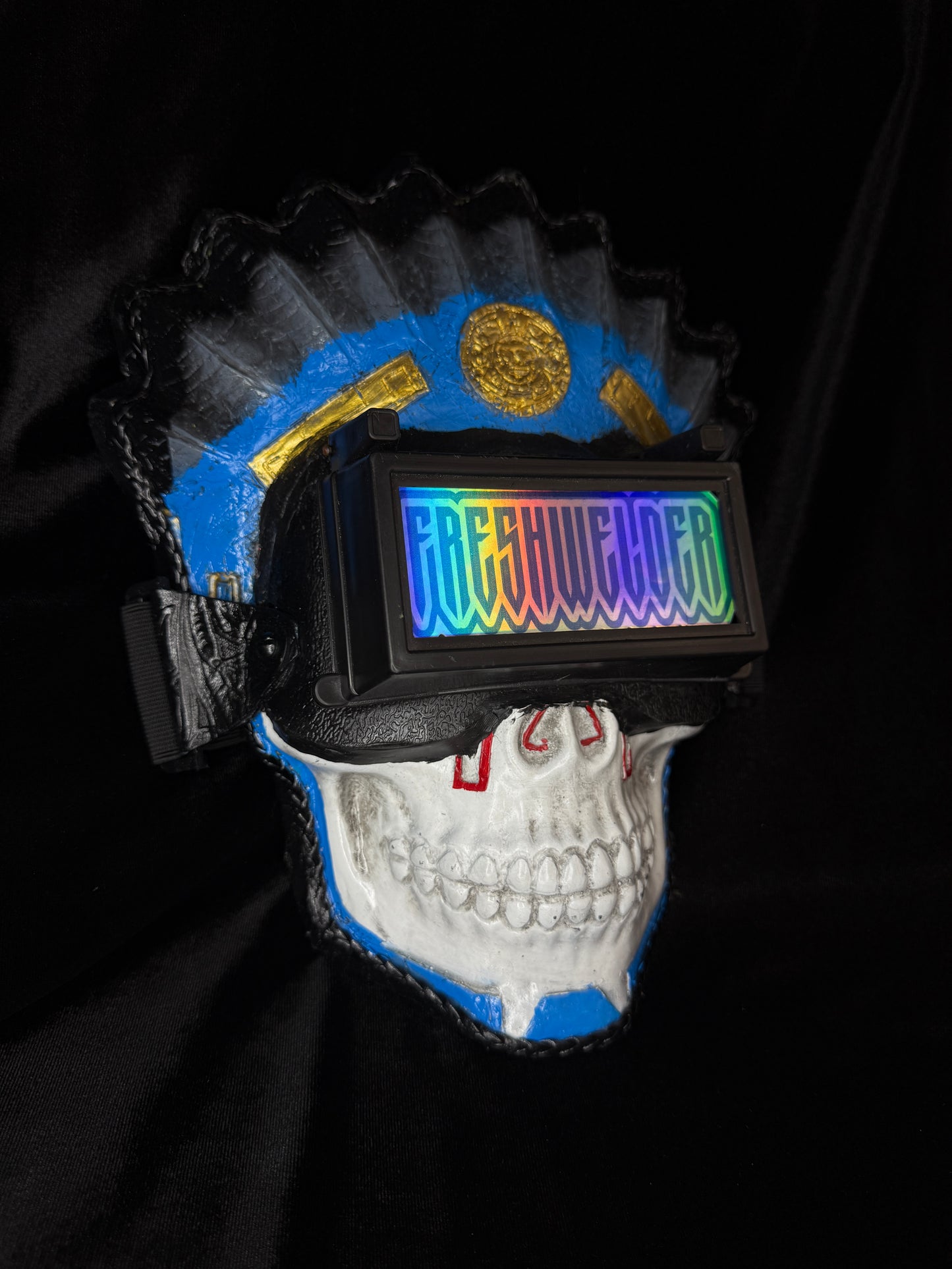 Aztec Warrior Blue Feathers Welding Mask