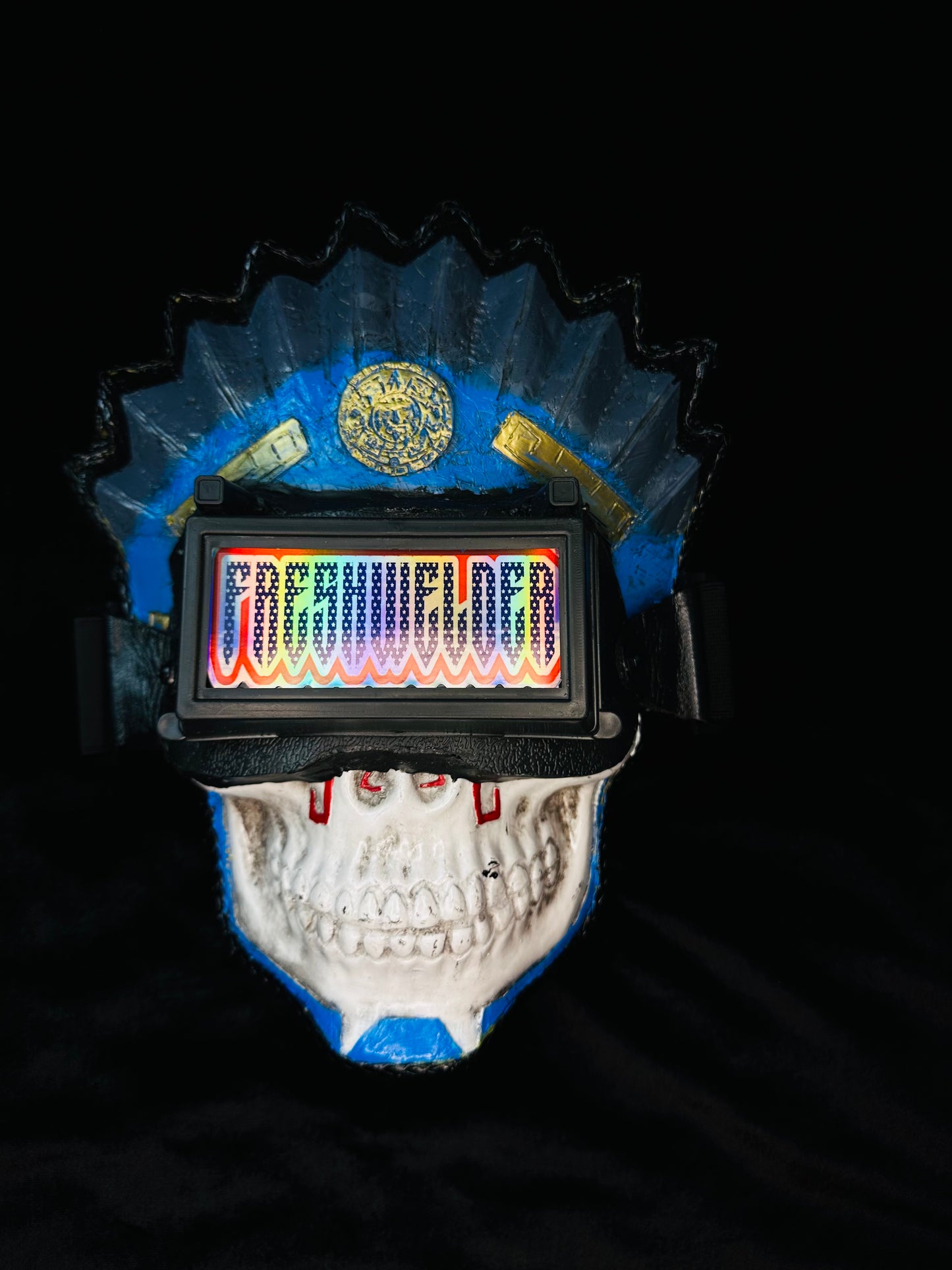 Aztec Warrior Blue Feathers Welding Mask