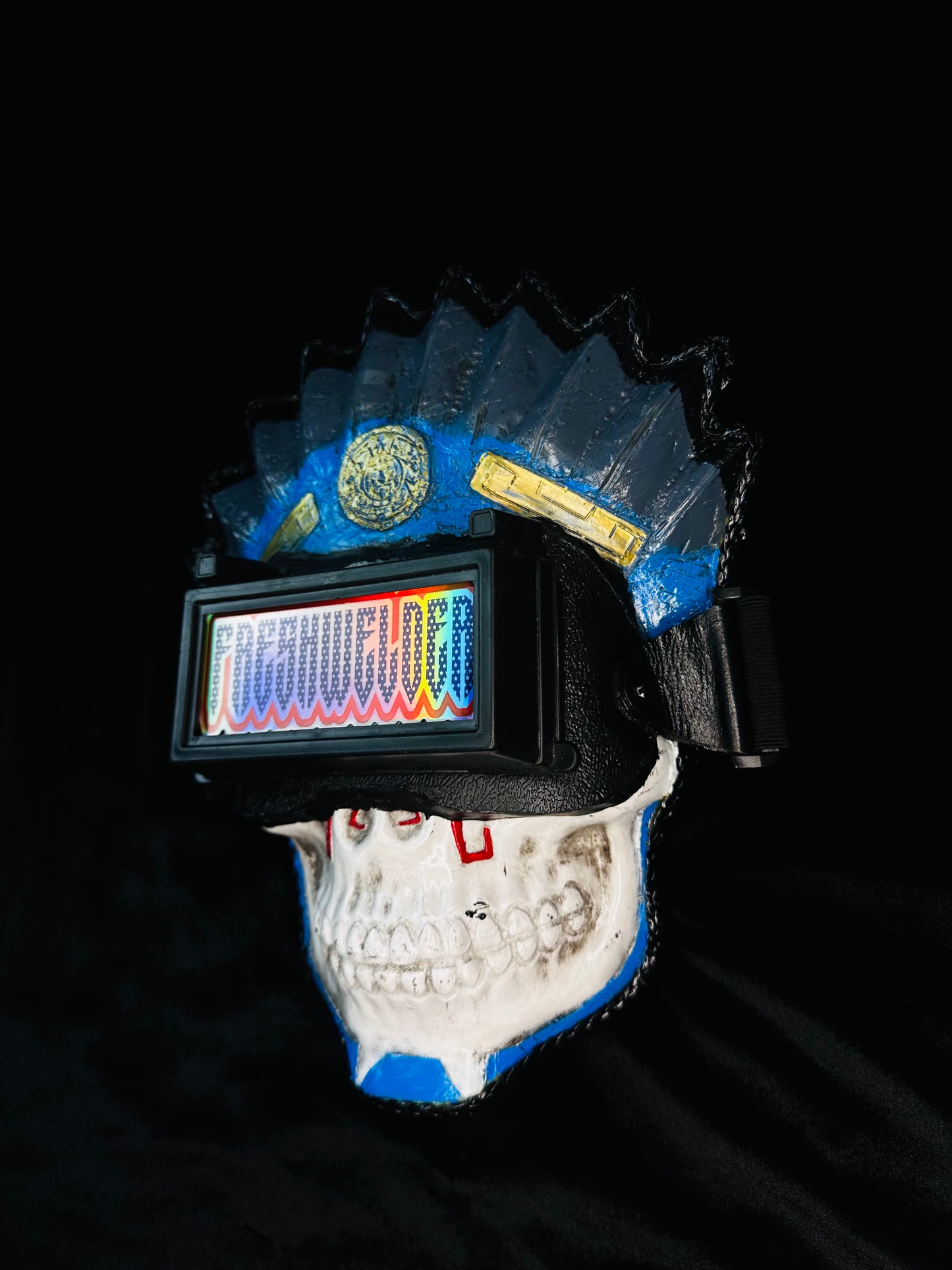 Aztec Warrior Blue Feathers Welding Mask