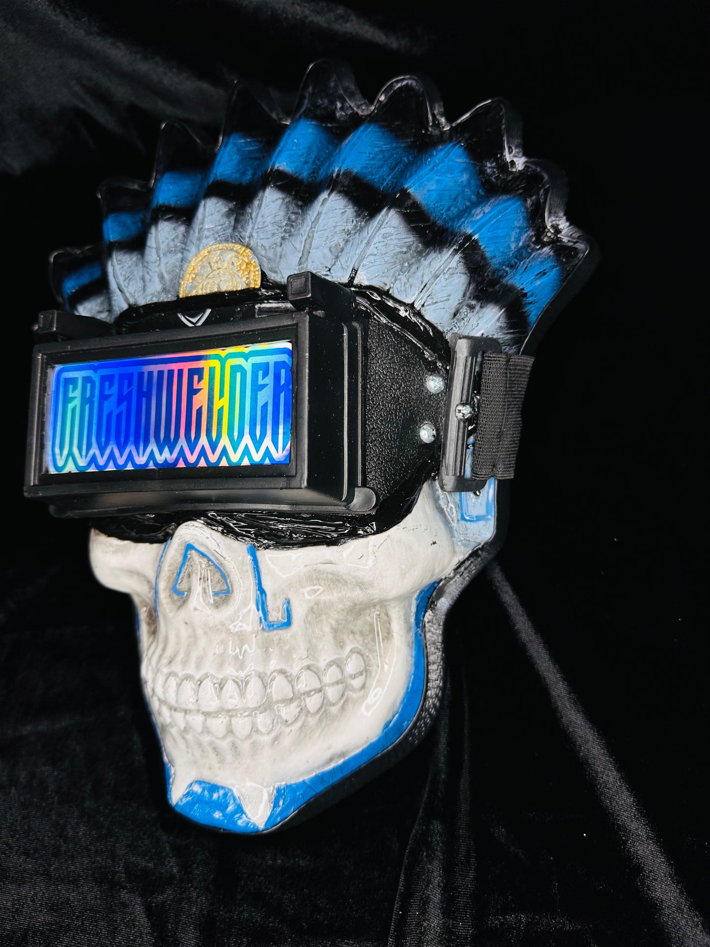 Aztec Warrior Blue Feathers Welding Mask